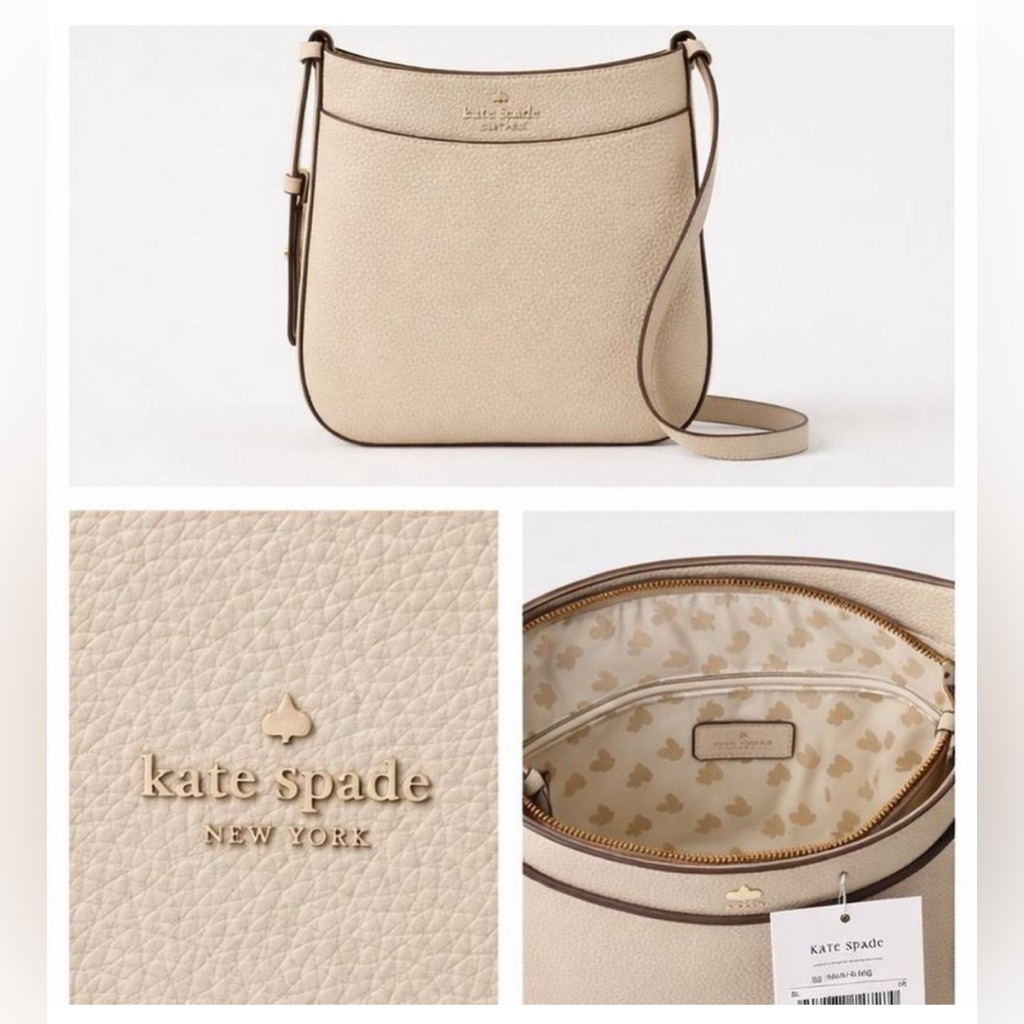 Kate Spade North South Leila Crossbody Pebble Leather Bag Color Light Sand